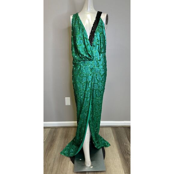 NWT Ozgur Masur Sequined Wrap Sleeveless Keyhole Back Column Gown Size 4 $1944 - Picture 3 of 10